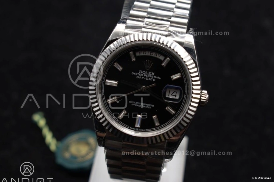 A 718 Weight 40 Dial SS GSF Gain on Black Bracelet Bright Crystal President DayDate 0123